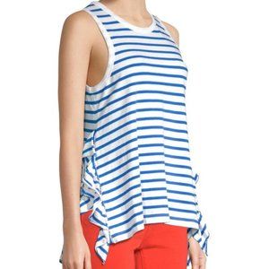 NWT Current/Elliott Striped Side-Split Ruffle Muscle Tank Blue White M / L